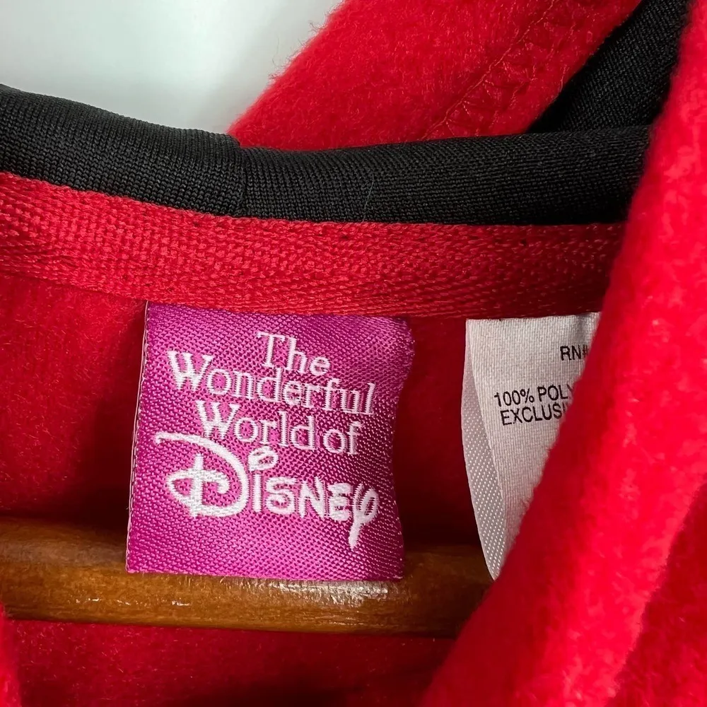 Disney y2k women's Mickey Mouse red fleece zip up hoodie jacket pockets sz large - Image 7