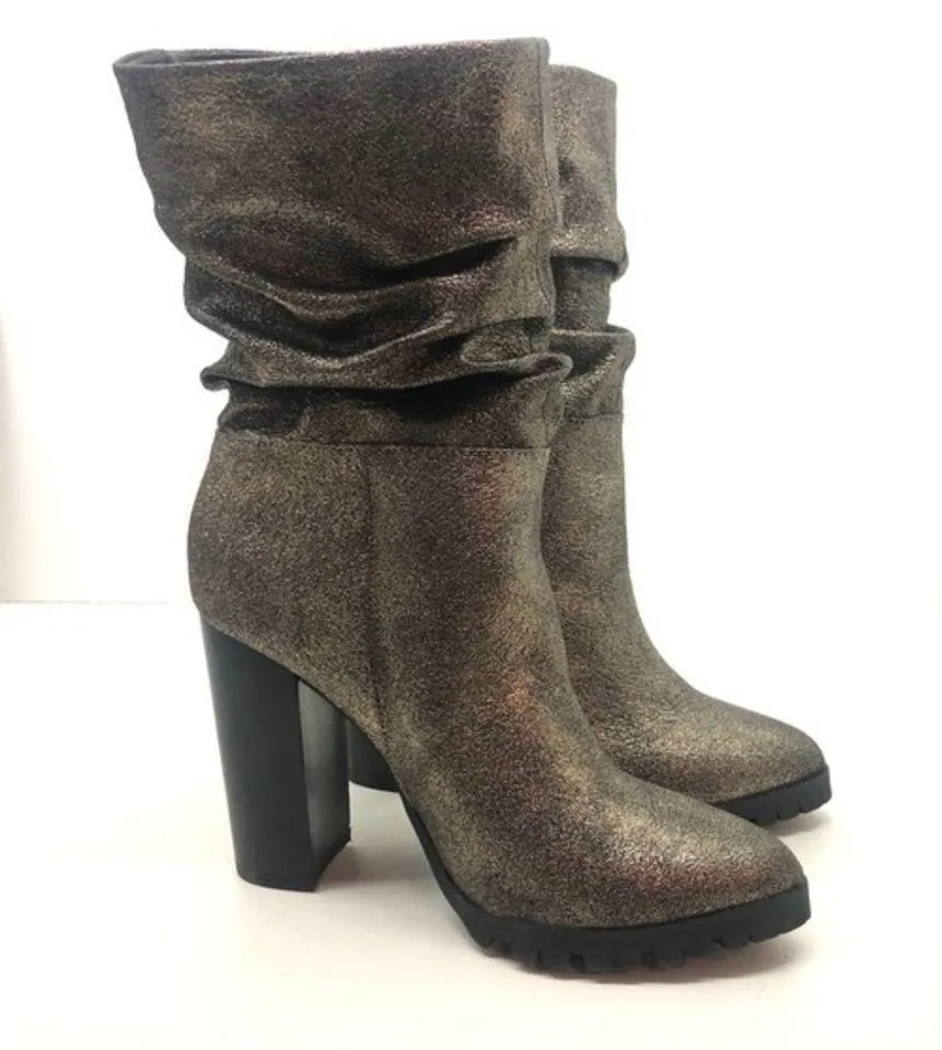 NWT Katy Perry Raina Fabric Pointed Toe Mid-Calf Fashion gunmetal Metallic boot - Image 2