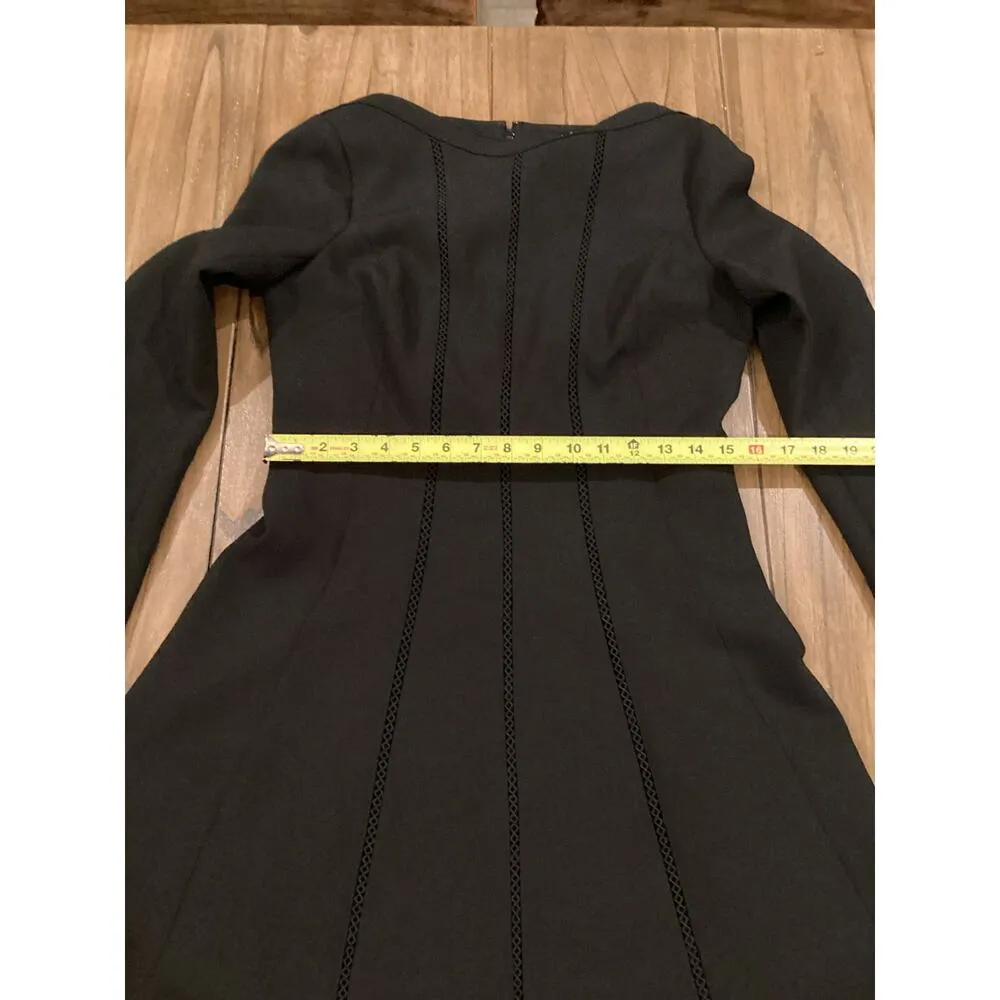 Teri Jon bateau neck crepe A Line Knee Length Dress Eyelet Long Sleeve Black 6 - Image 4