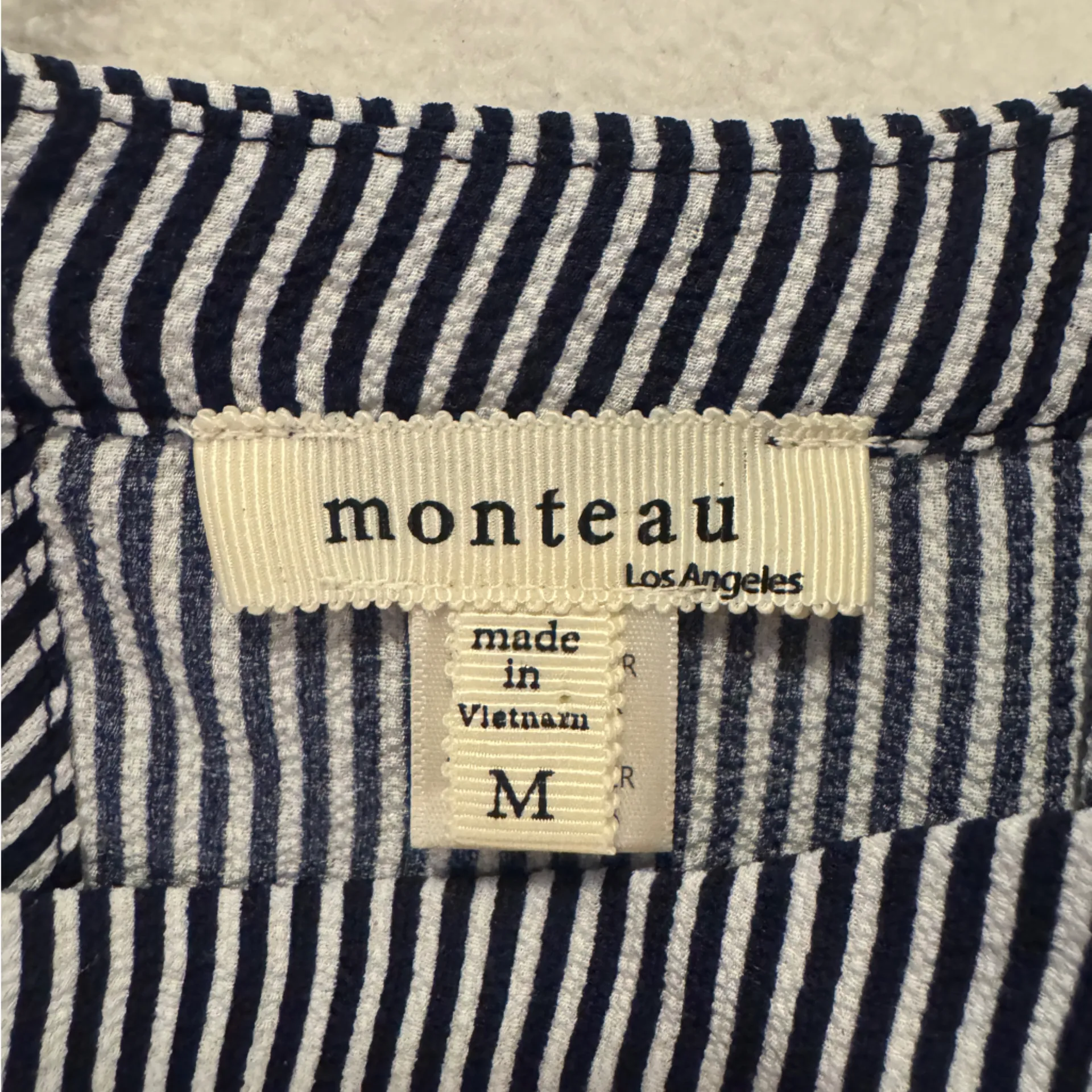 Monteau Navy Blue and White Striped Blouse - Image 3