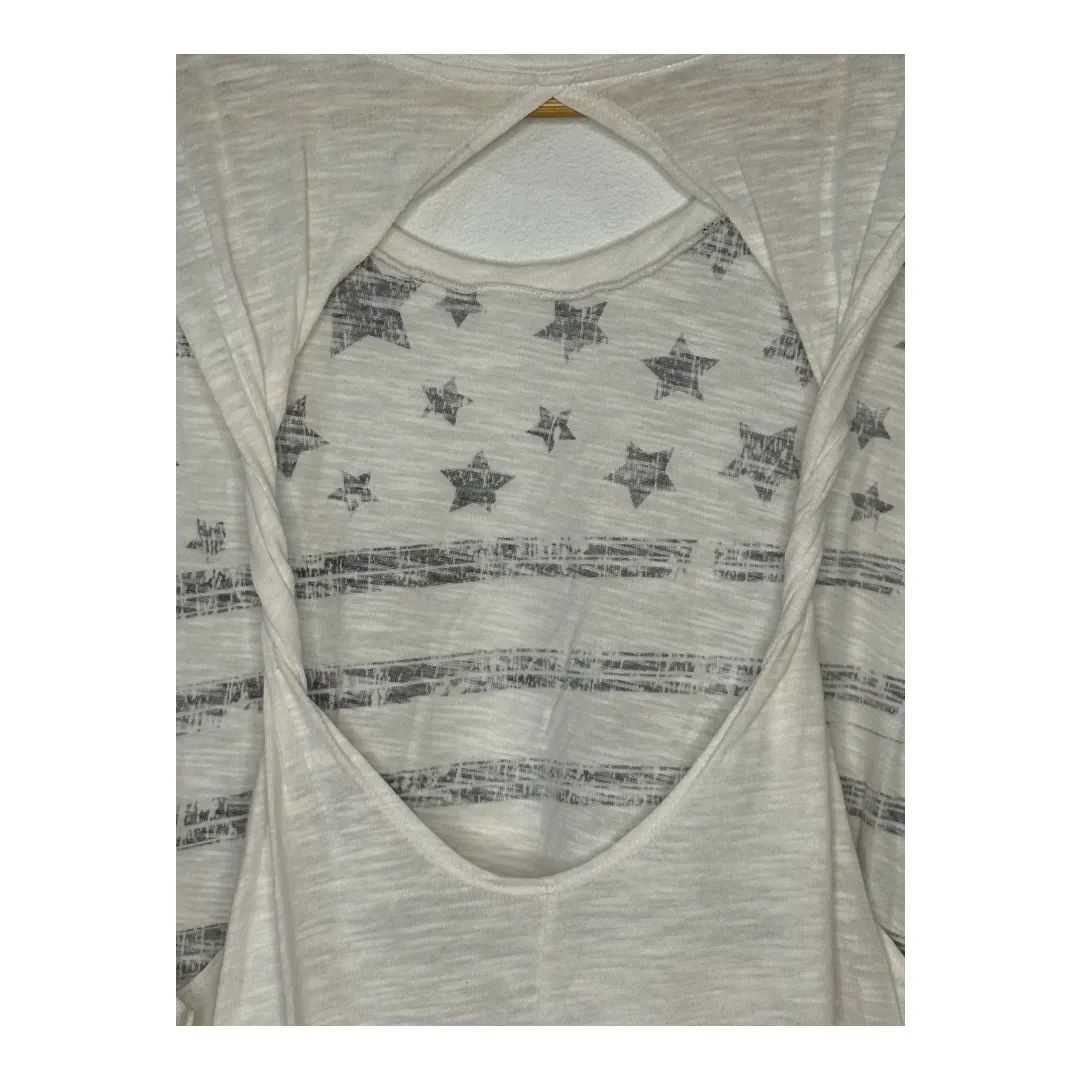 BCG American Flag Tank Top Patriotic Sleeveless Cutout Back White‎ Women Size XL - Image 4