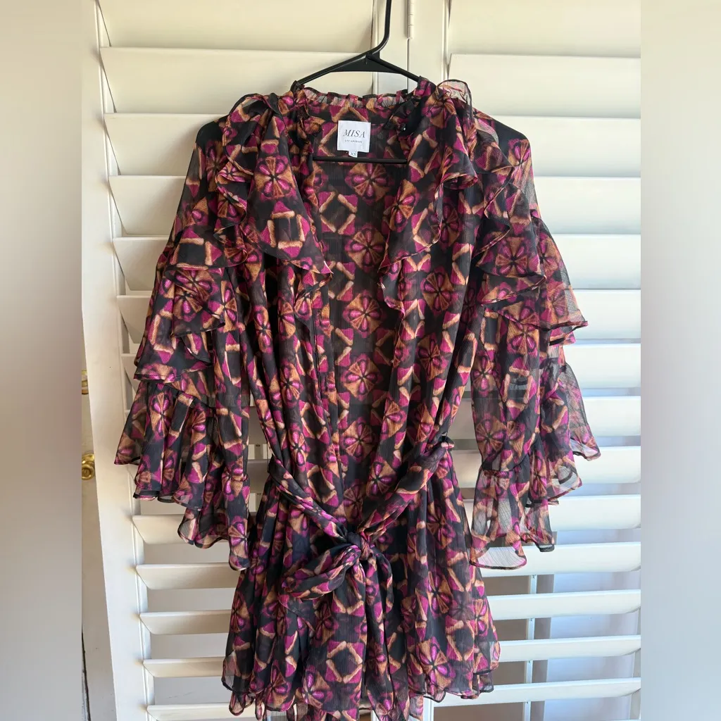 Misa Black and Red Floral Mini Dress ruffles - Image 4