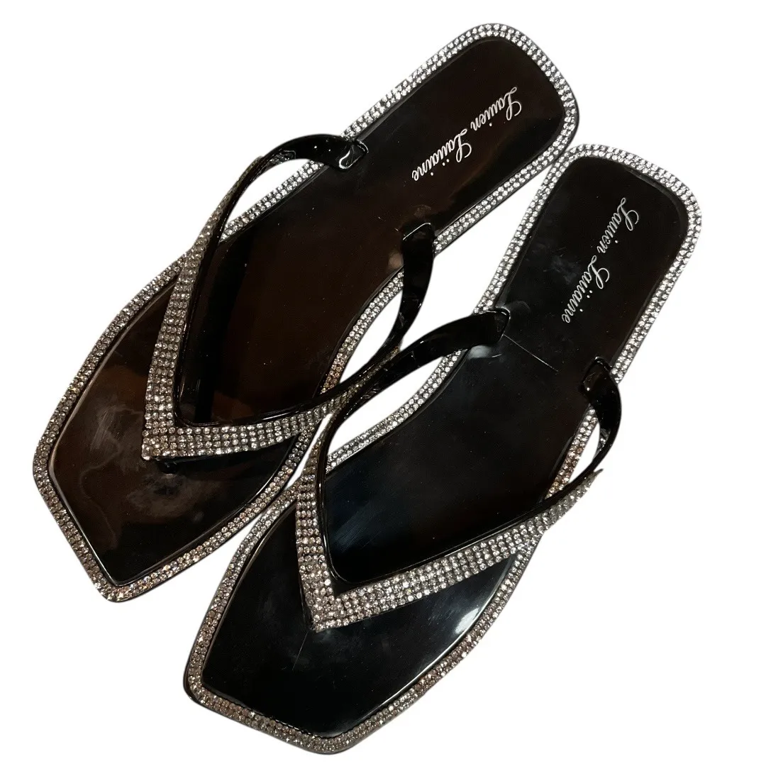 Lauren Lorraine Tampa Rhinestone Flip Flops Jelly Thong Sandals Black Size 6 NWB - Image 4