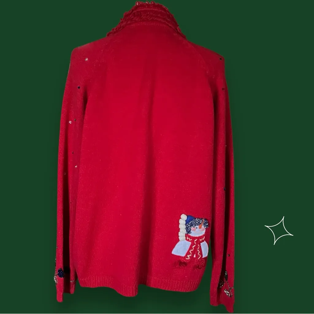 VTG. Heirloom collection Curly Collar 3D Snowman Family Cardigan. SZ. XL Red - Image 4