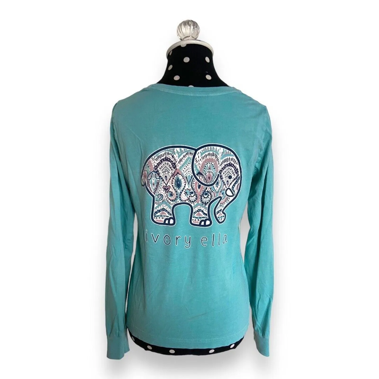 Ivory Ella Womens Tee Size‎ Small Aqua Elephant Paisley Long Sleeve Tee Shirt - Image 2