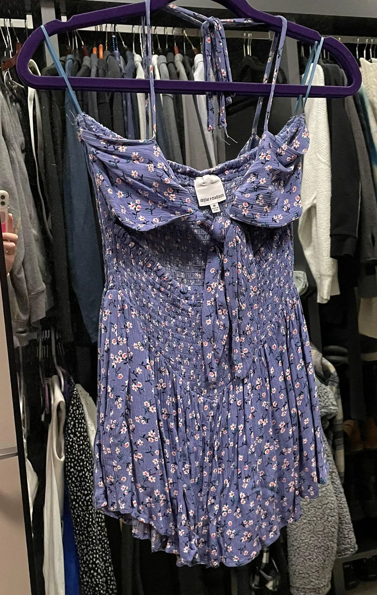 Skylar And Madison Purple Floral Smocked Knot Cutout Romper - Image 2