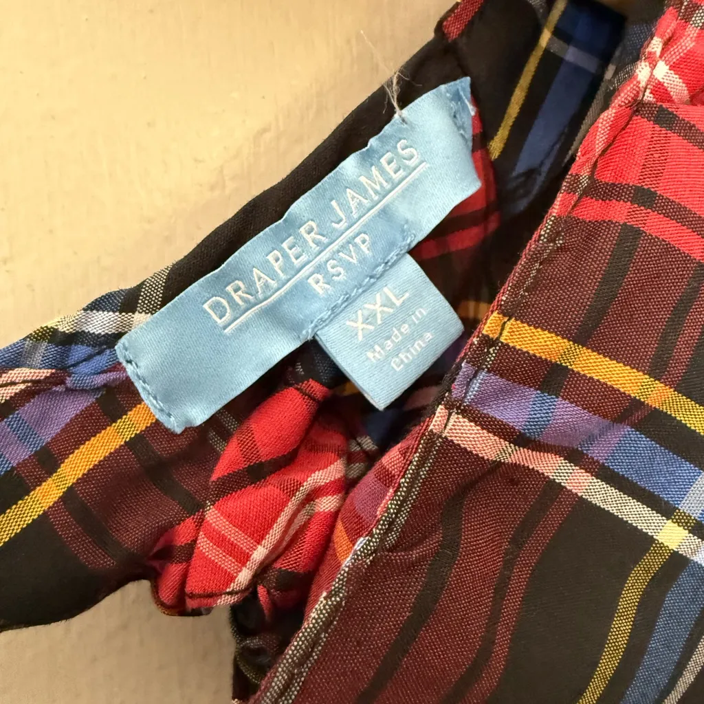 Draper James re, black tartan plaid, belted, semi wrap, full skirt midi dress 2X - Image 4