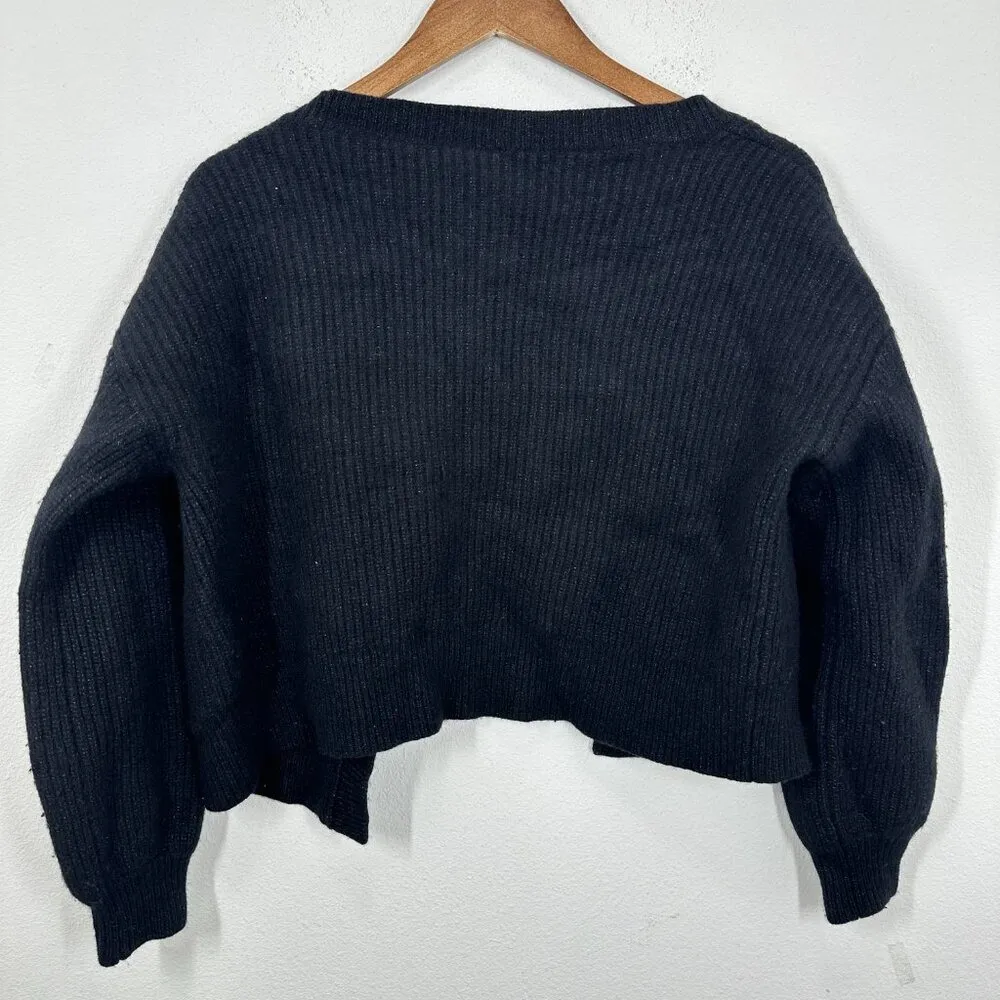 The Group by Babaton‎ Merino Wool Black Cropped V Neck Cardigan Luxe Lounge Cozy - Image 2