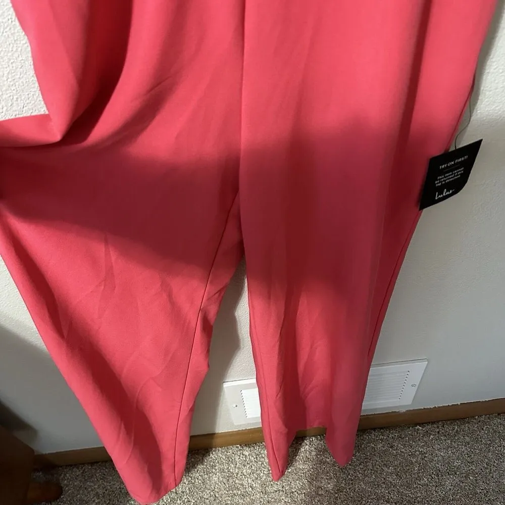 Lulus Moment‎ For Life Halter Jumpsuit Bright Pink Open Back Size Medium NWT - Image 4