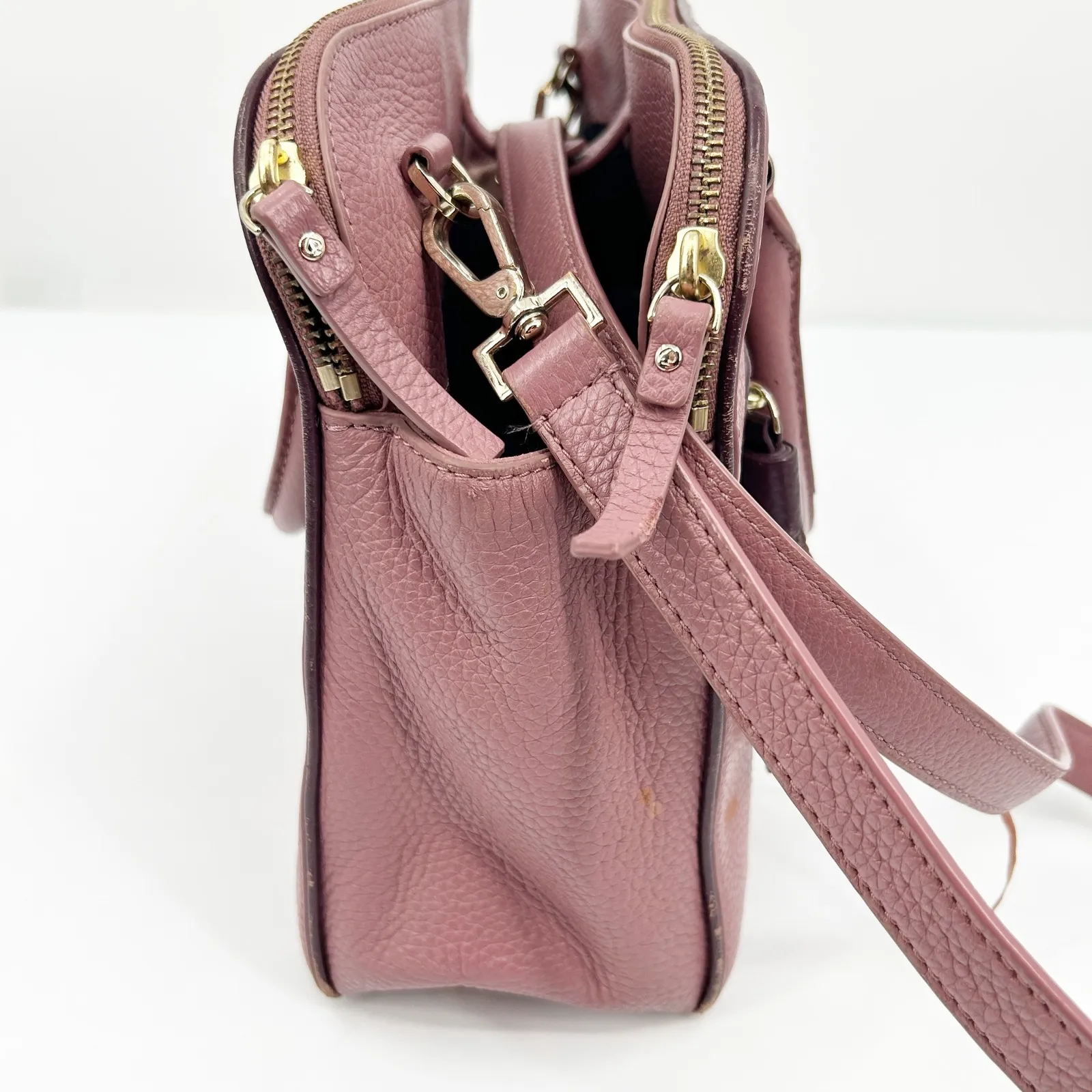 Kate Spade Kalen Chester Street Pebbled Leather Satchel Crossbody Bag‎ Mauve - Image 9