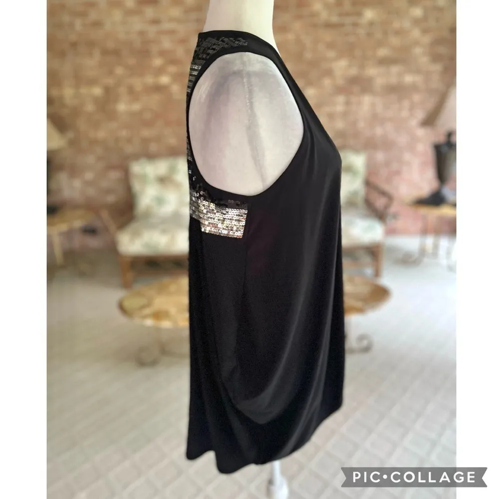 Joseph Ribkoff Vest Cocoon Knit Sequin Racerback Open Front Black 6 Cocktail Mod - Image 12