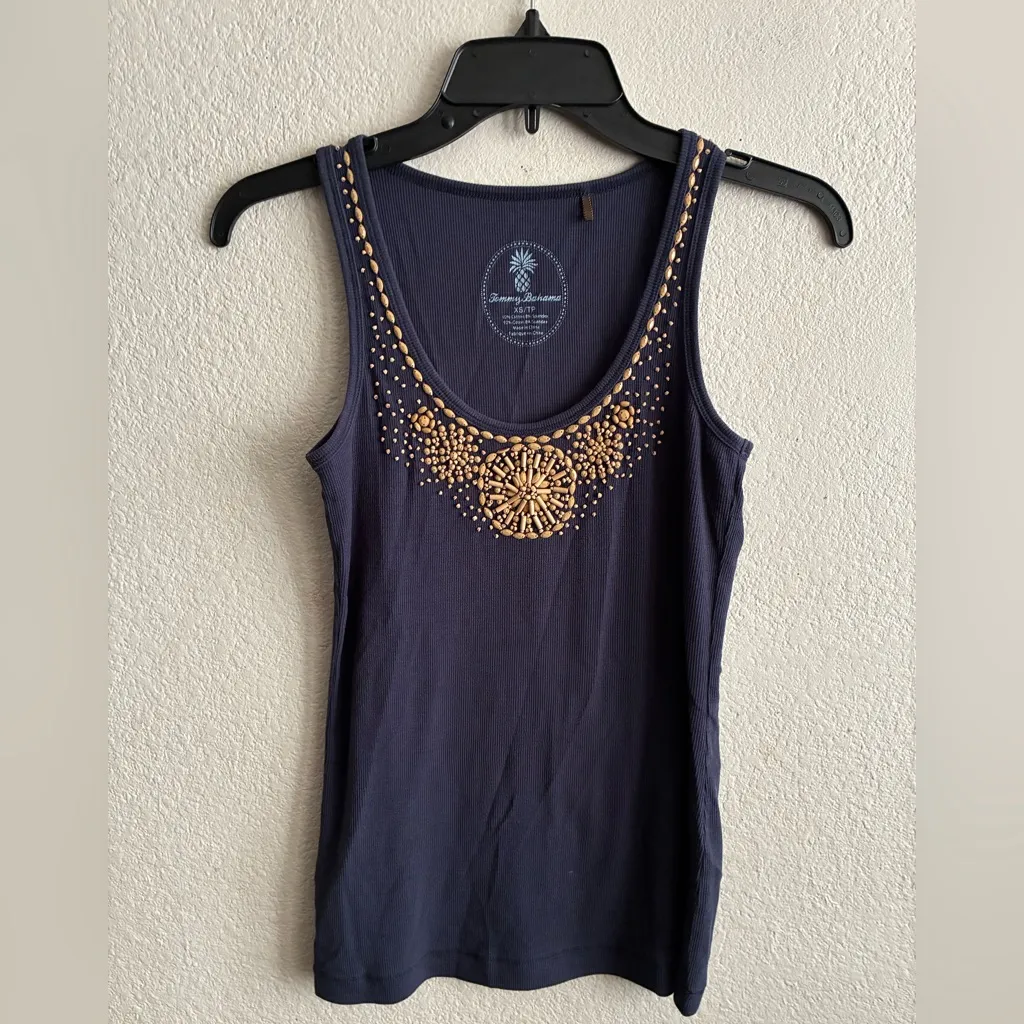 Tommy Bahama Navy Tank Top with Beaded Accents XS - Image 3