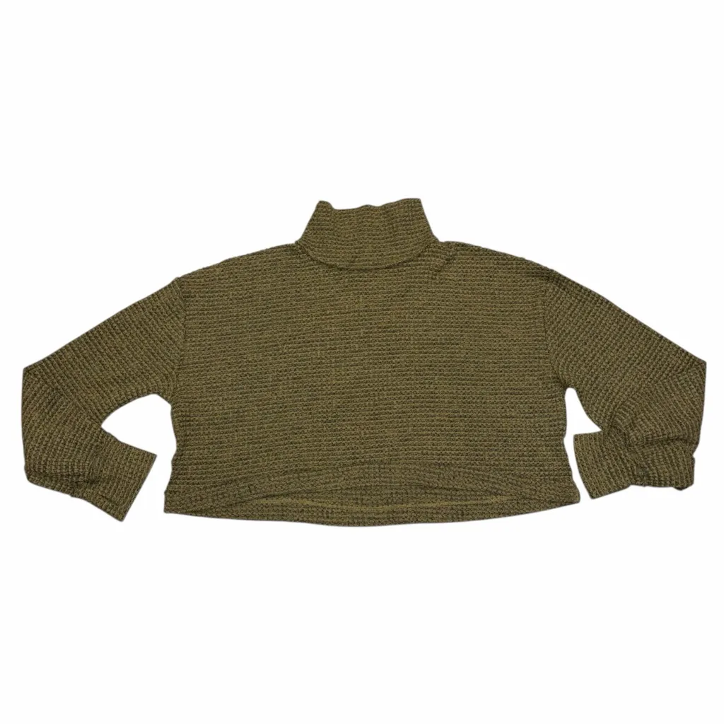 Free People Army Green Waffle Knit Cropped Mockneck BK Top Shirt size Large - Image 5