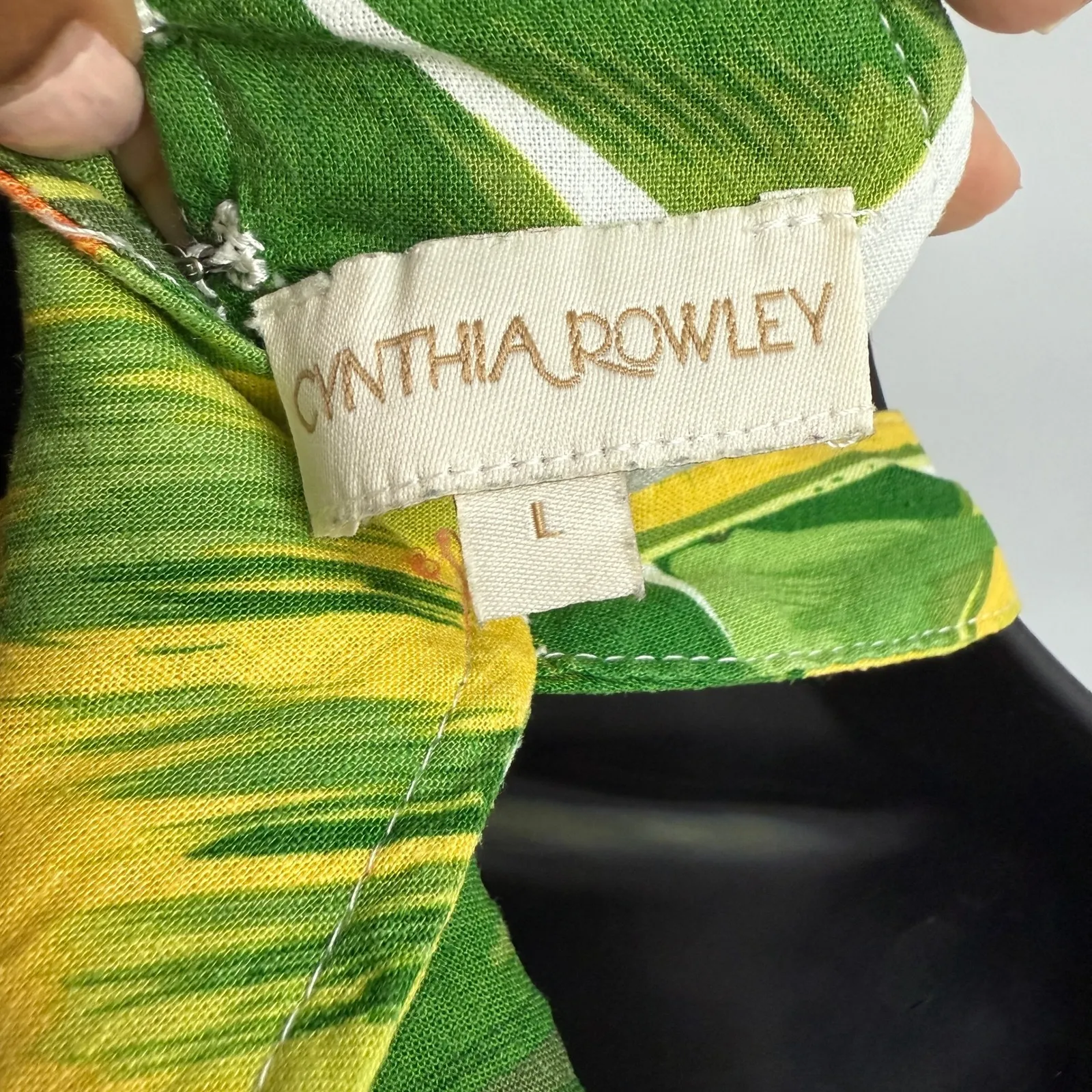 Cynthia Rowley White Green Linen Tropical Halter Top Vacation Resort sz L‎ - Image 4