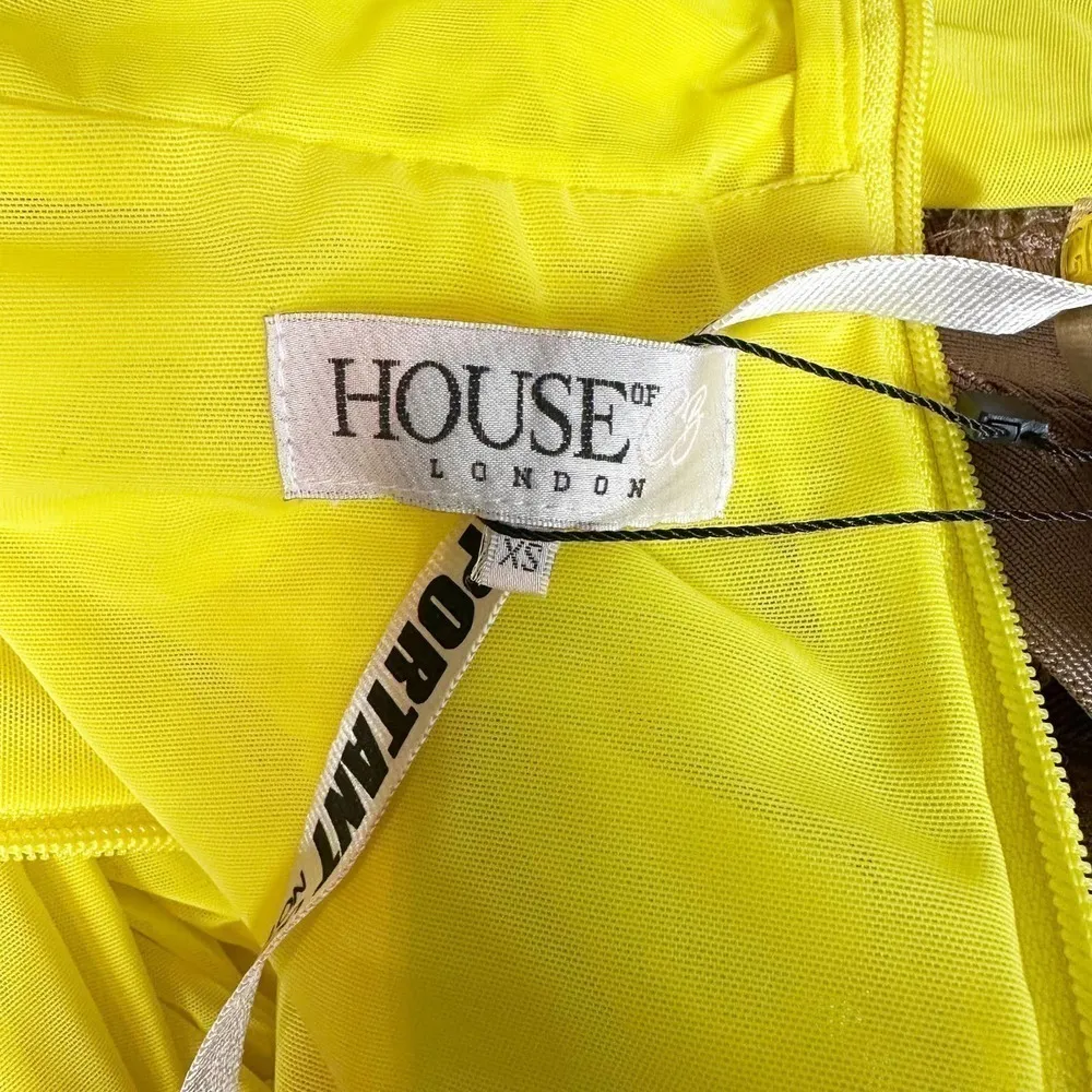 House of CB Valentina Yellow Long Sleeve Ruched Organza Mesh Mini Dress Size XS - Image 8