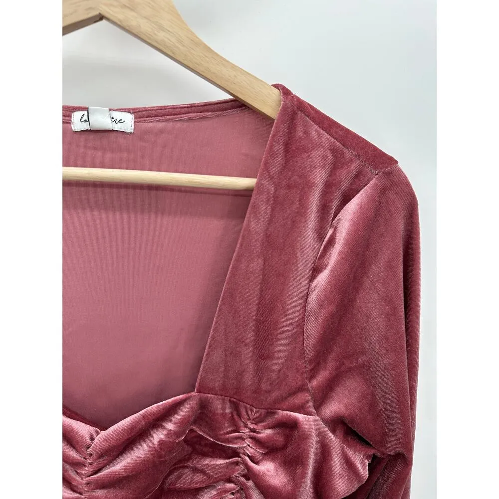 Love, Fire Womens Pink Velour Ruched Long Sleeve Top NWT Size XL - Image 5