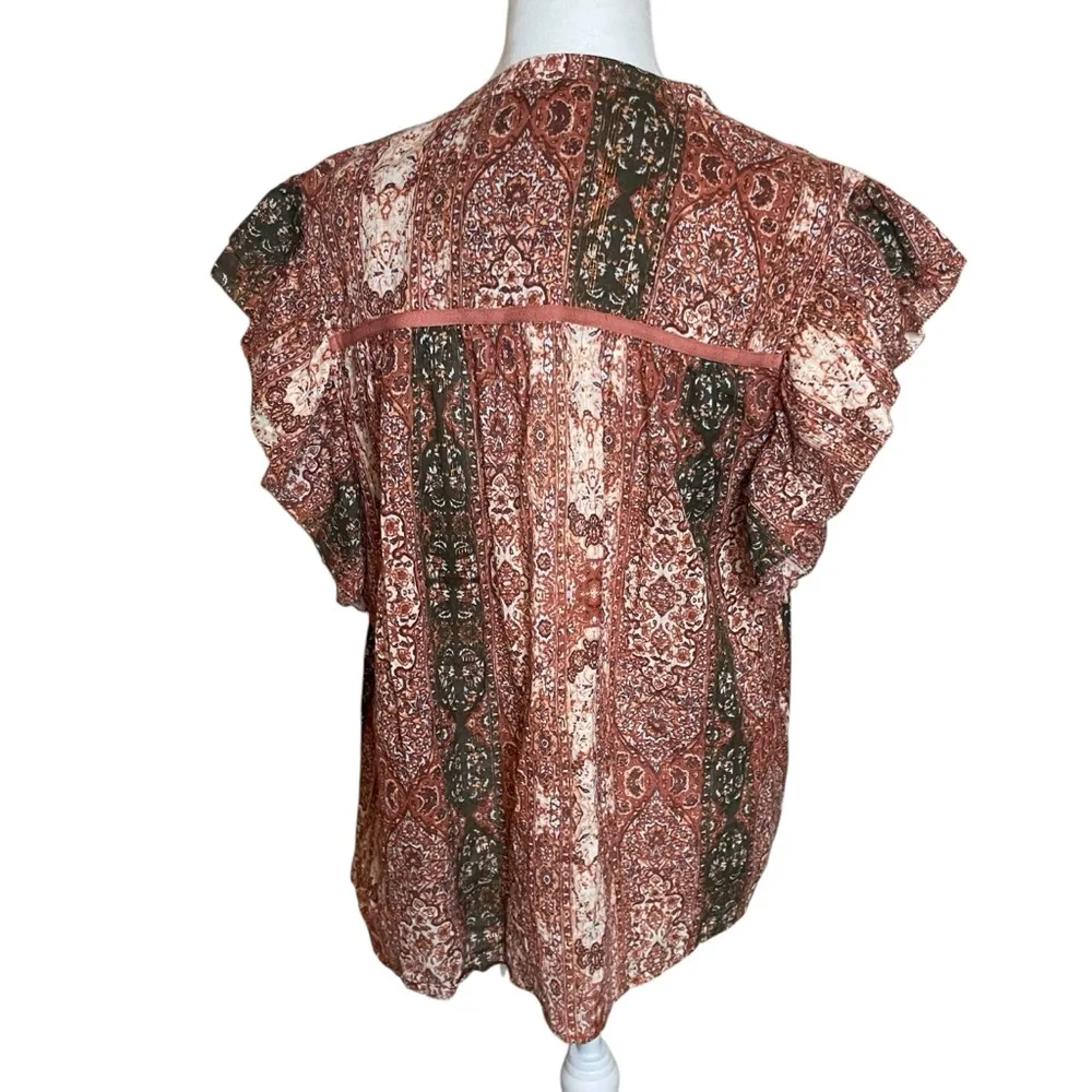 Good Hart By Matilda Jane The Style Charm Blouse Flutter Sleeves Medallion LG Brown - Image 7