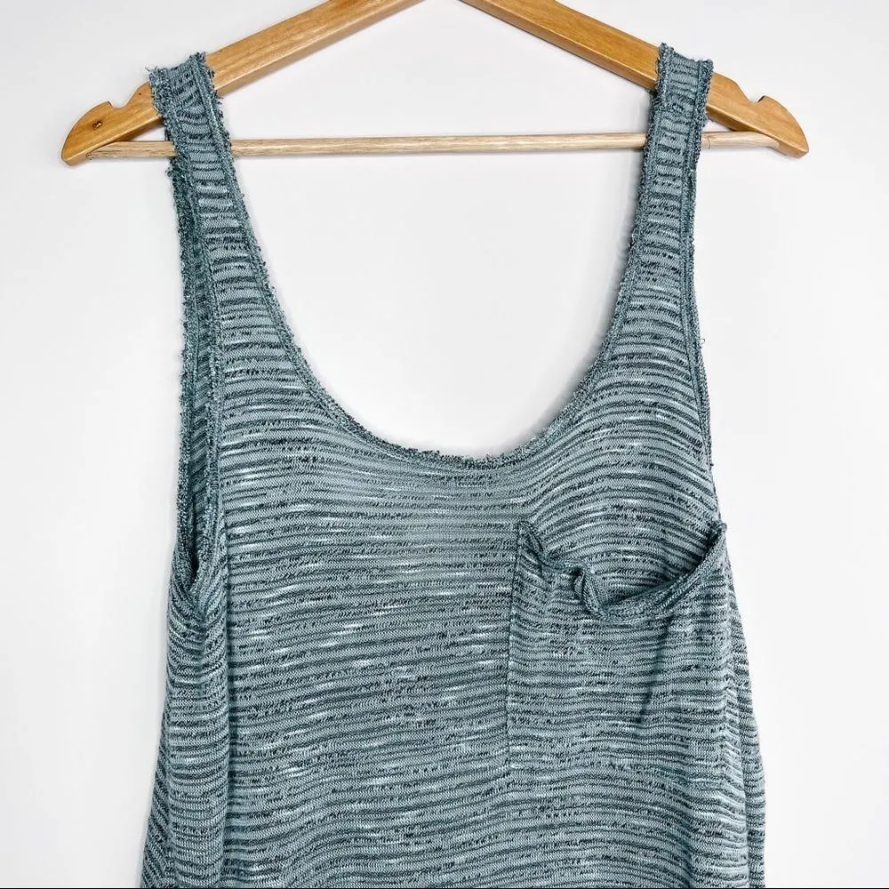 Pacsun Slub Knit Slouchy Scoop Neck Pocket Tank Top Blue Small - Image 3