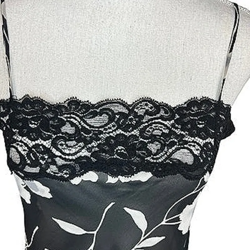 Y2K black floral slip dress lace sheer lingerie nightgown whimsigoth vintage - Image 3