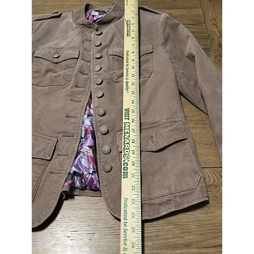 Twiggy London Tan Genuine Leather Button Down Coat Size XS Military Modern City Brown - Image 6