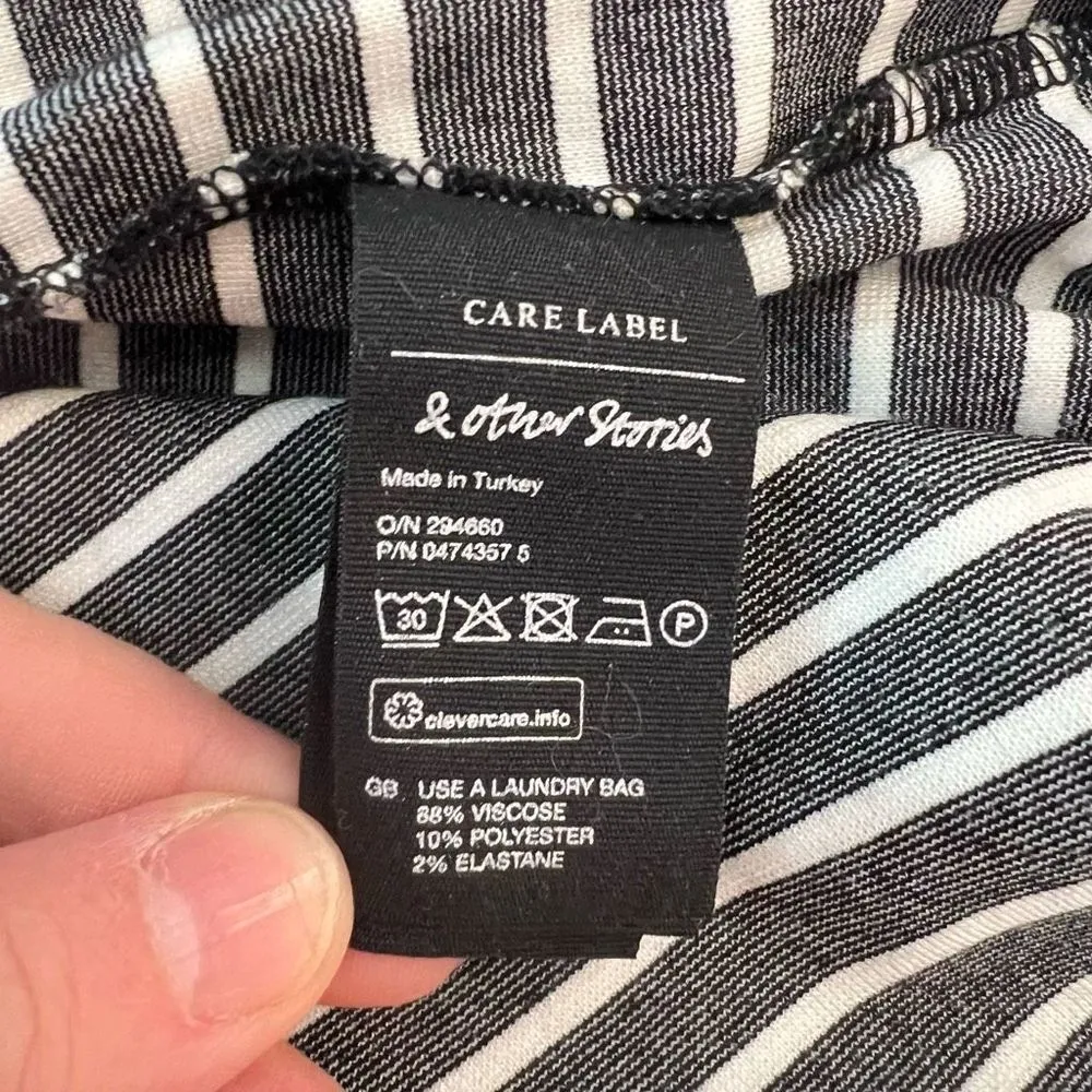 & Other Stories Stripes Fold Off-The-Shoulder Mini Dress Black Size 6 - Image 8