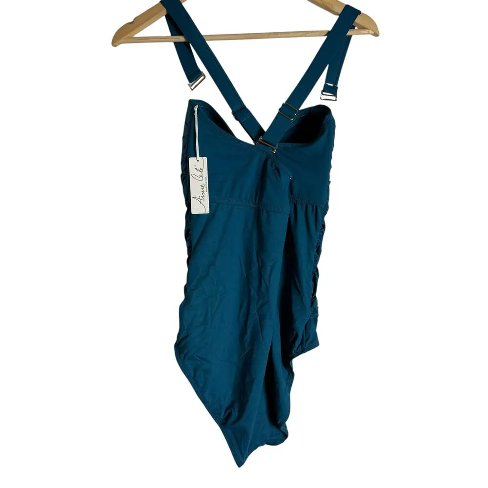 Anne Cole Twist Front Shirred One Piece Swimsuit in Deep Sea Blue Size 16W - Image 10