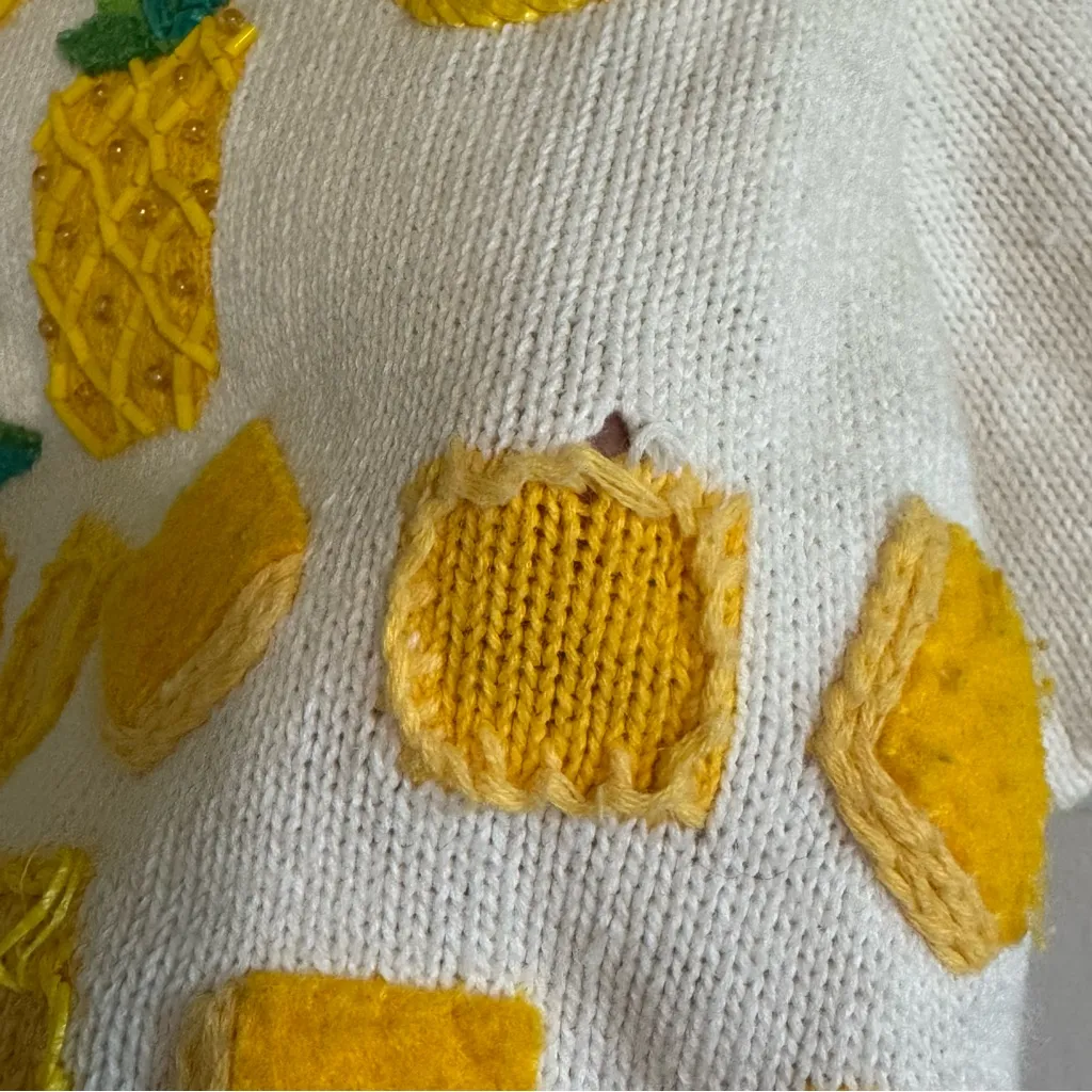 Michael Simon Fruit Appliqué knit Sweater Cardigan top colorful pineapple size M Yellow Size M - Image 9