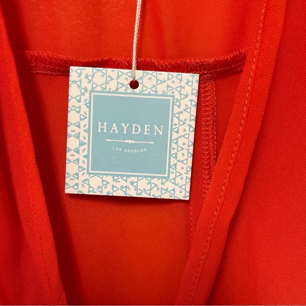 Hayden Orange Top Blouse Tunic High Low Sheer M boho cruise wear short sleeves - Image 4