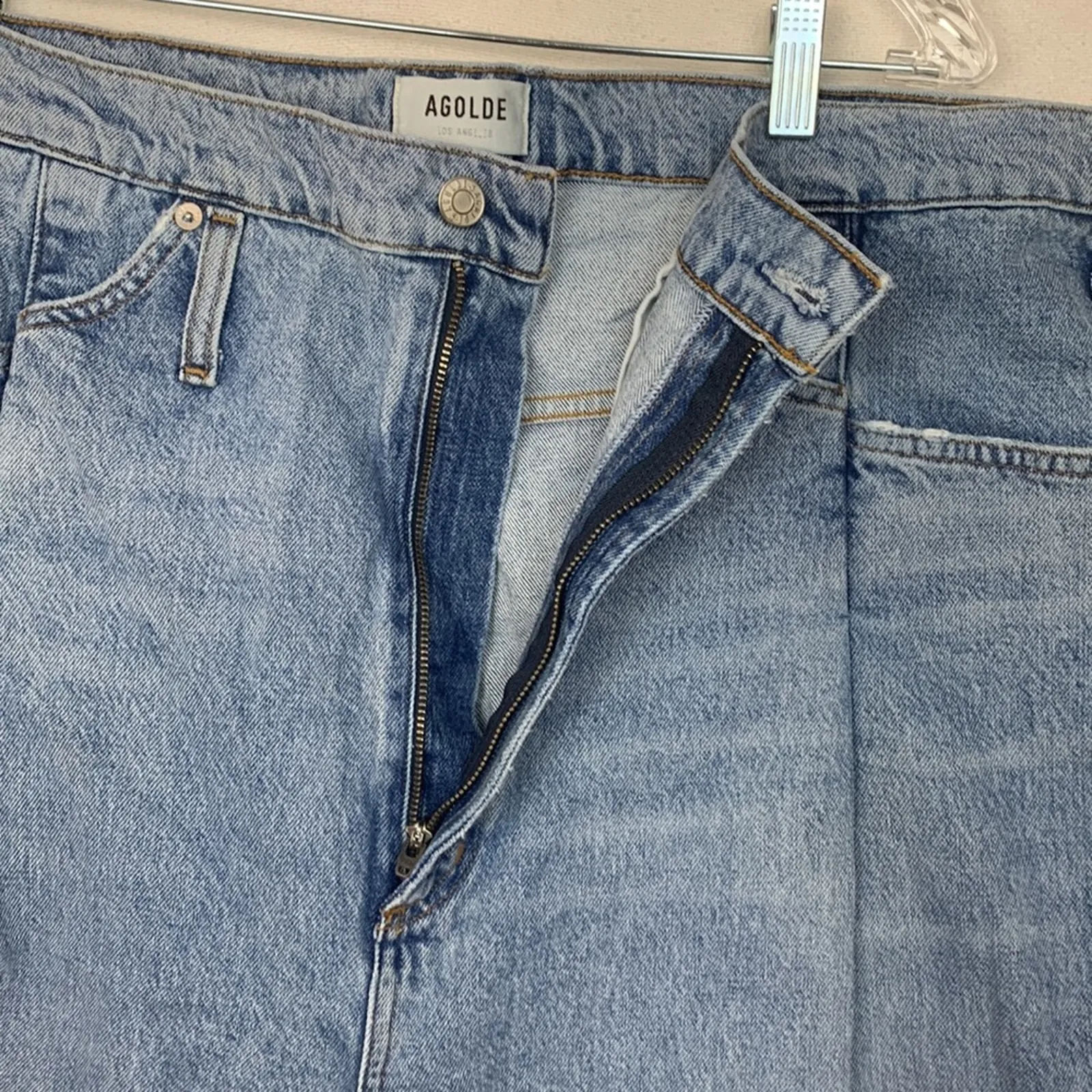 AGOLDE size 32 reworked 90s paper bag pants high rise straight leg baggy acid li - Image 9