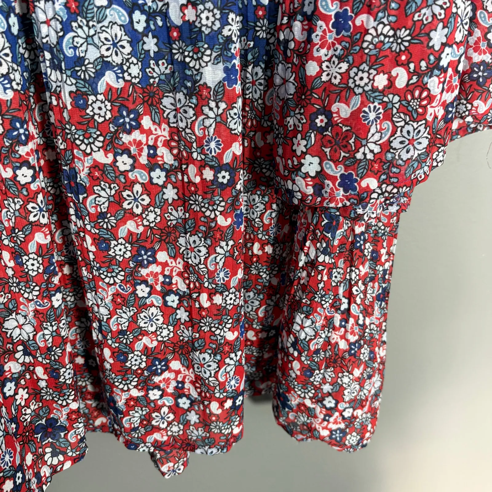 Woman Within Blue & Red Studded Boho Peasant Top - 1X (22/24) - Womens Plus Size - Image 3