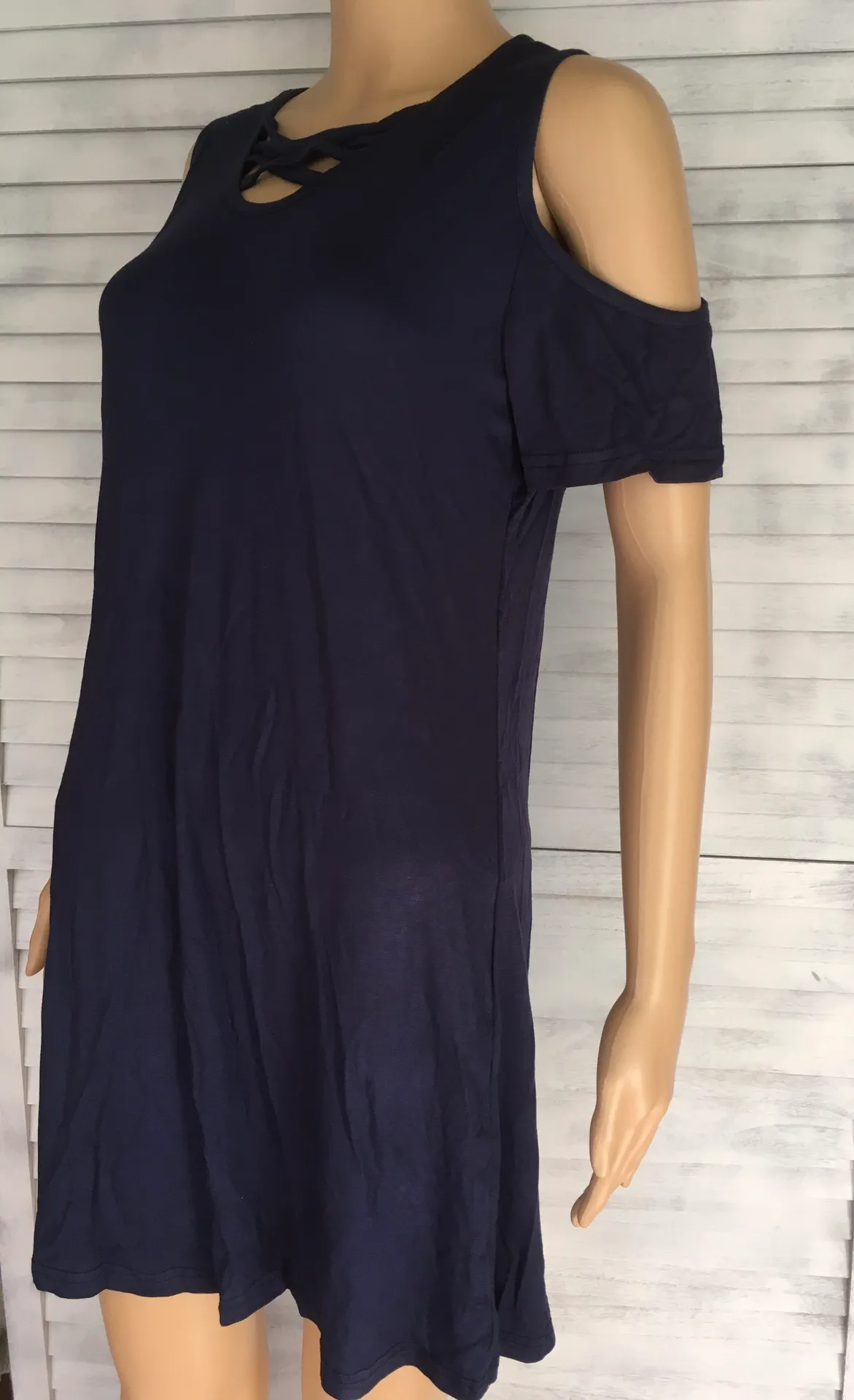 Cold Shoulder Dress, Medium Blue - Image 3