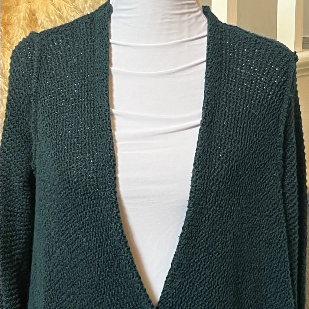 Free People Red Handkerchief Hem Longline Cardigan Green Sweater Size Small - Image 3