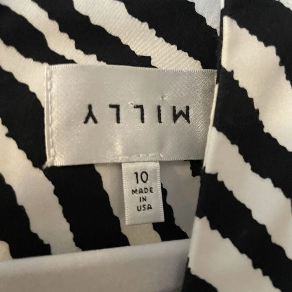 Milly Zebra Print Black & White Fit And Flare Knee Length Dress Sz 10 Semi Forma - Image 4