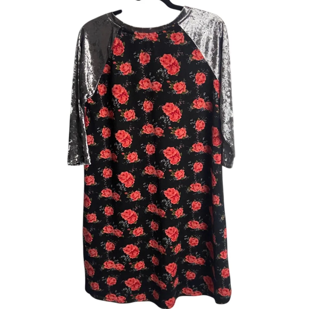 Umgee Size Small Mini Dress Mixed Media Velvet Dark Floral Whimisgoth Fall Black - Image 4