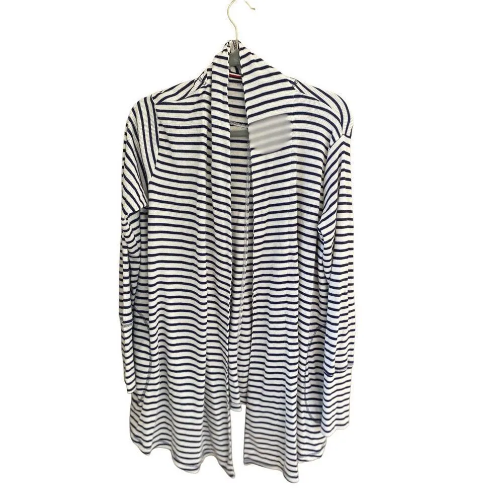 Tommy Hilfiger white and navy striped  long cardigan size large - Image 2