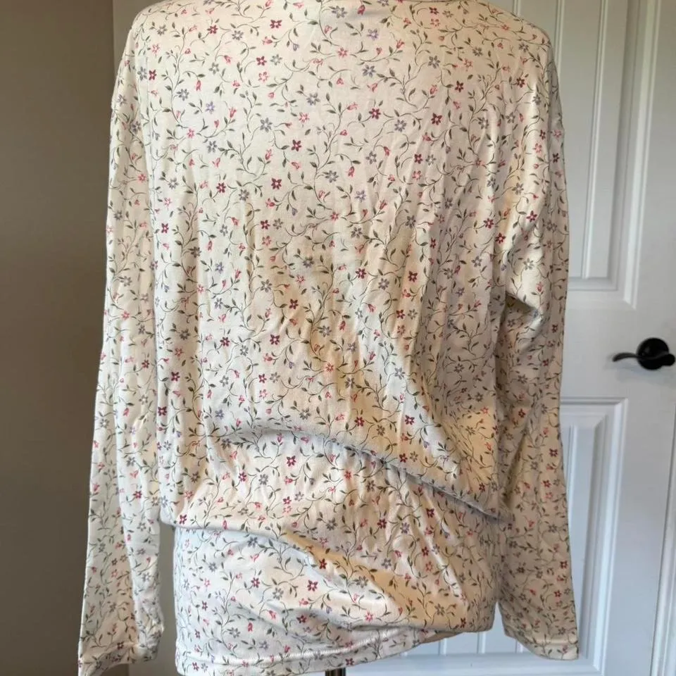 Cottage Essentials Floral Button Up Cardigan Top Cream Pink Blue Cottagecore M Size M - Image 2