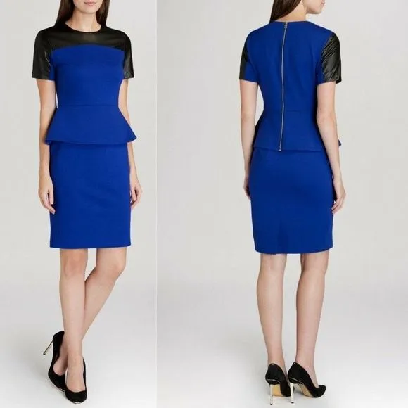 Ted Baker Piah Leather Trim Short Sleeve Peplum Knee Length Sheath Dress - Image 17