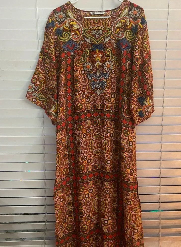 ZARA EMBROIDERED BEADED LINEN BLEND TUNIC DRESS XS - Image 7