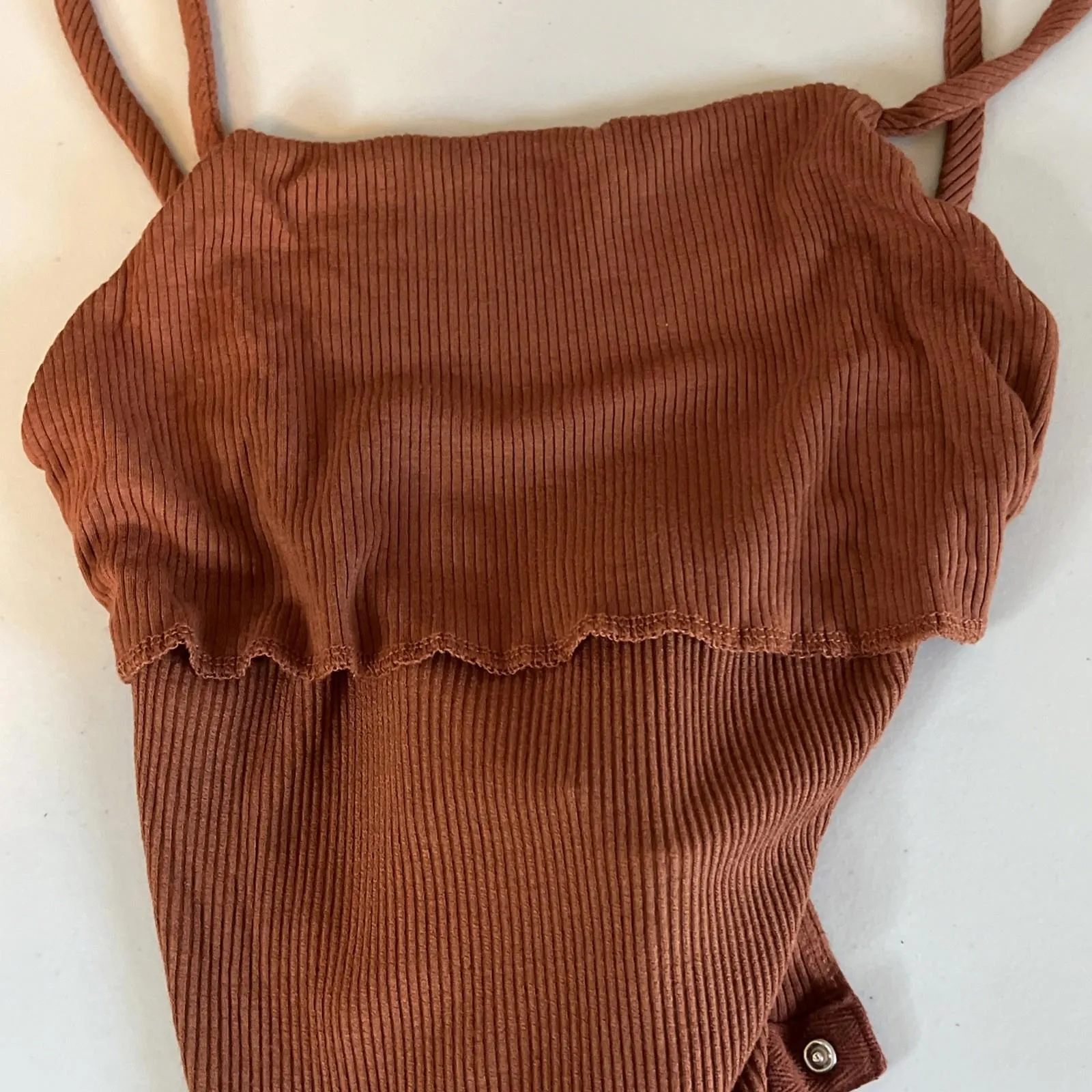 Lulu's Strappy Ribbed Bodysuit Chestnut Size Small - Image 4