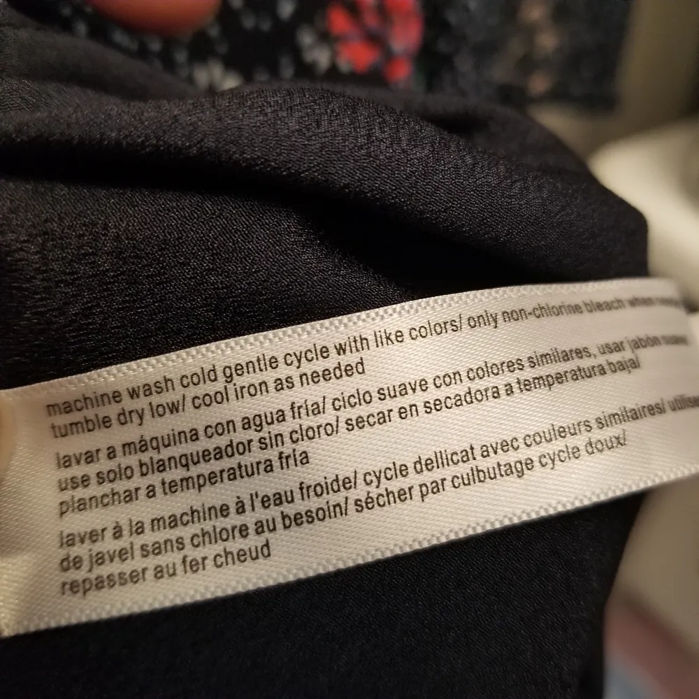 {24} Eloquii Navy Floral Long Bubble Sleeve Faux Wrap Tie Neck Ruffle Dress - Image 15