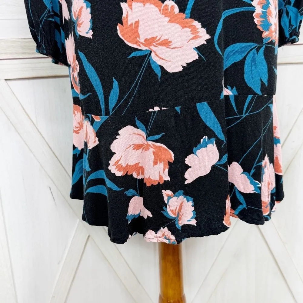 Maeve Anthropologie‎ Ragonda Floral Smocked Shoulder Tunic Shift Dress Black 4 - Image 7