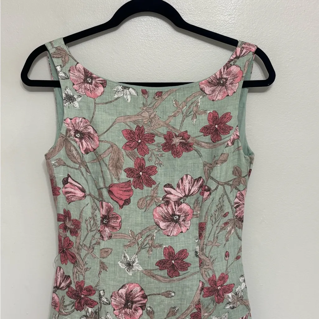 Vintage Laura Ashley Linen Floral Drop Waist A-Line Midi Dress - Size 4 - Image 7