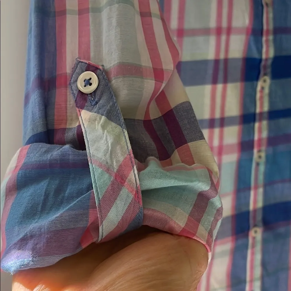 Talbots Plaid Button-Up Shirt - Blue, Pink, Cream - Image 4