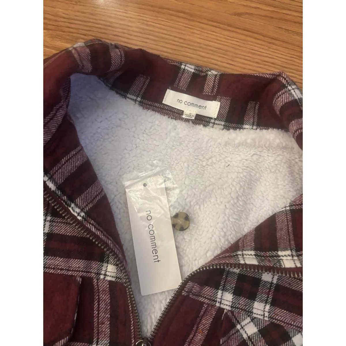 No Comment  Sherpa Lined Full Zip Flannel Shirt Size Small - Image 4