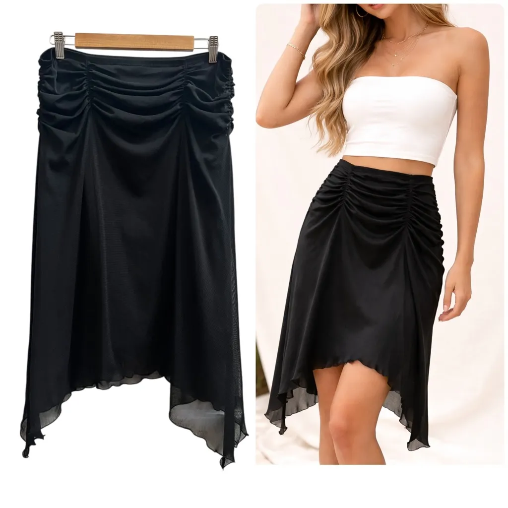 Vintage Max Studio Black Ruched Asymmetrical Skirt Fully Lined Size  
Large - Image 12