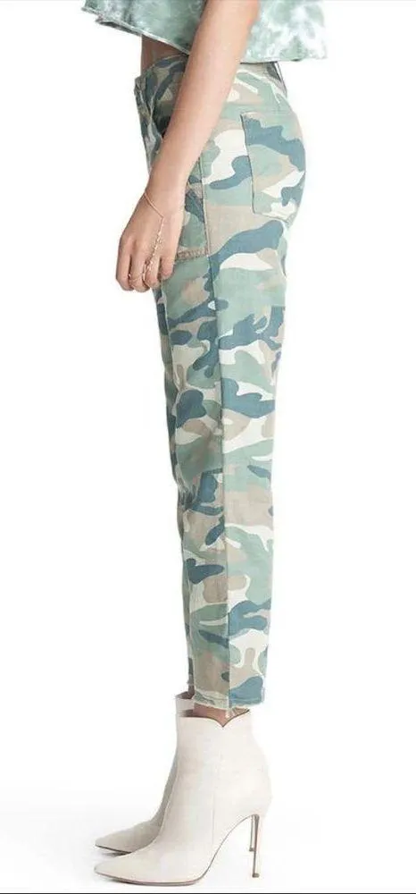 Mother The Shaker Chop Crop High Waisted Pants in Blue Green Camo Size 25 - Image 3