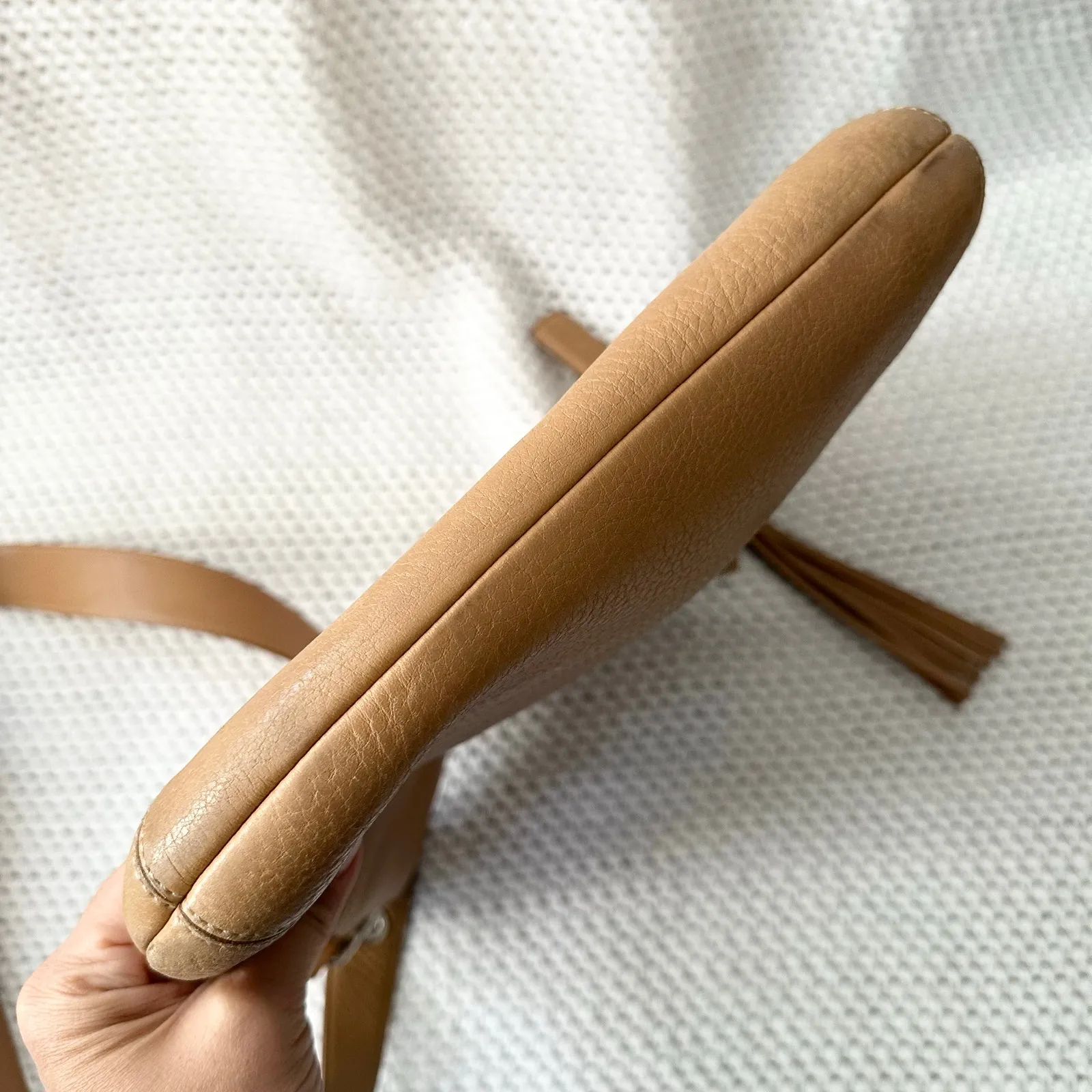 Coach Camel Tan Legacy Pebbled Leather Signature Liner Y2K Crossbody Bag F03796 - Image 9