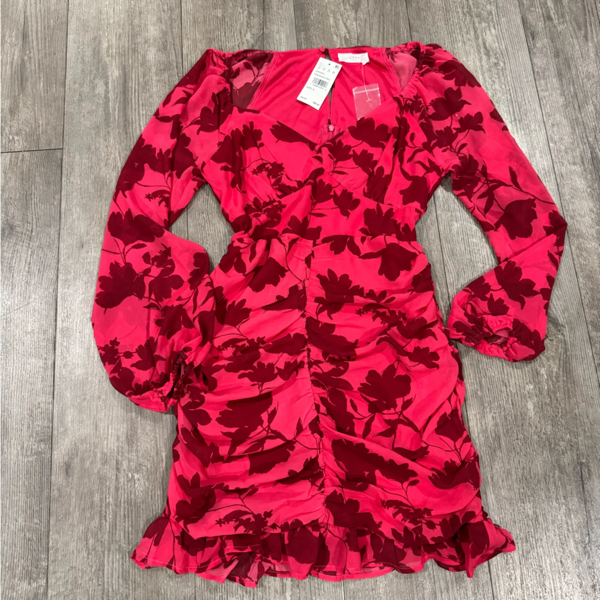 Lush Red Floral Long Sleeve Dress - Image 4