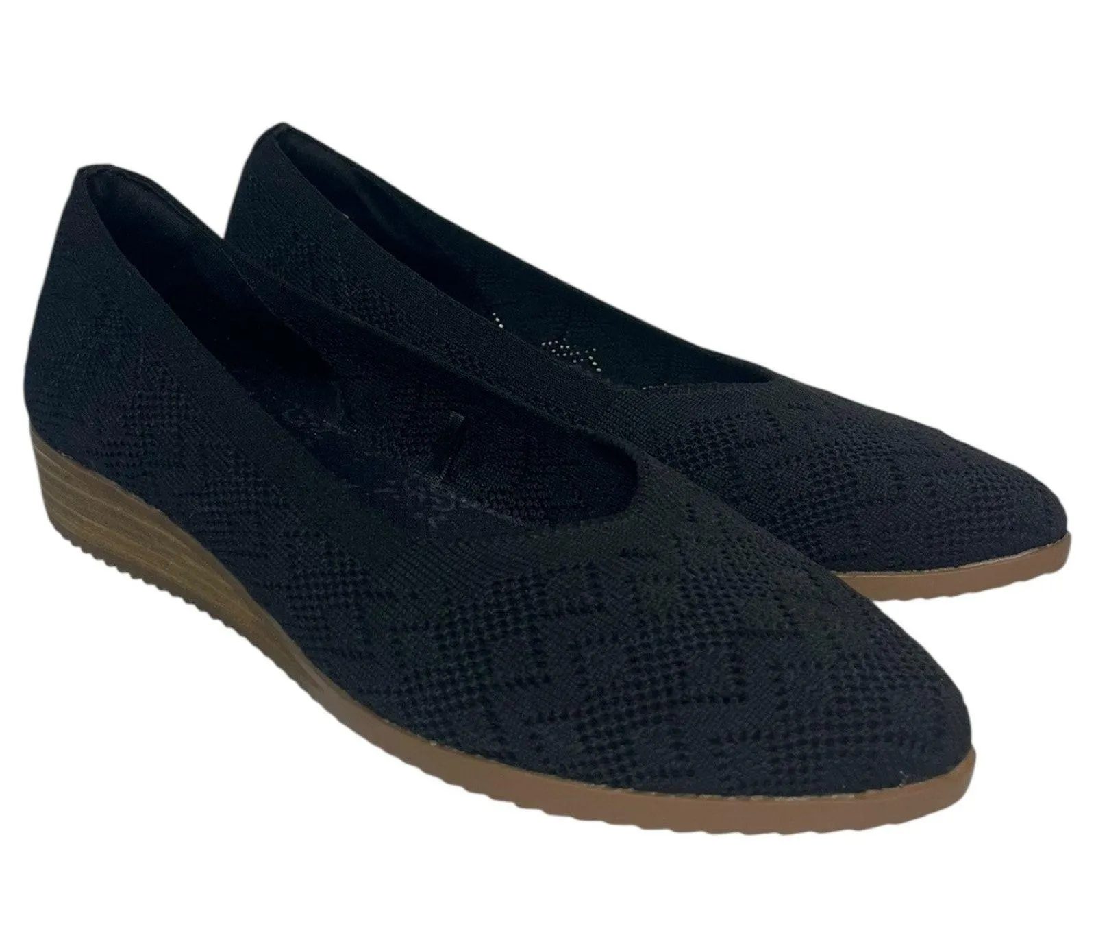 Skechers Shoes Womens 8.5 Black Wedge Slip On Knit Memory Foam Comfort Flats - Image 2