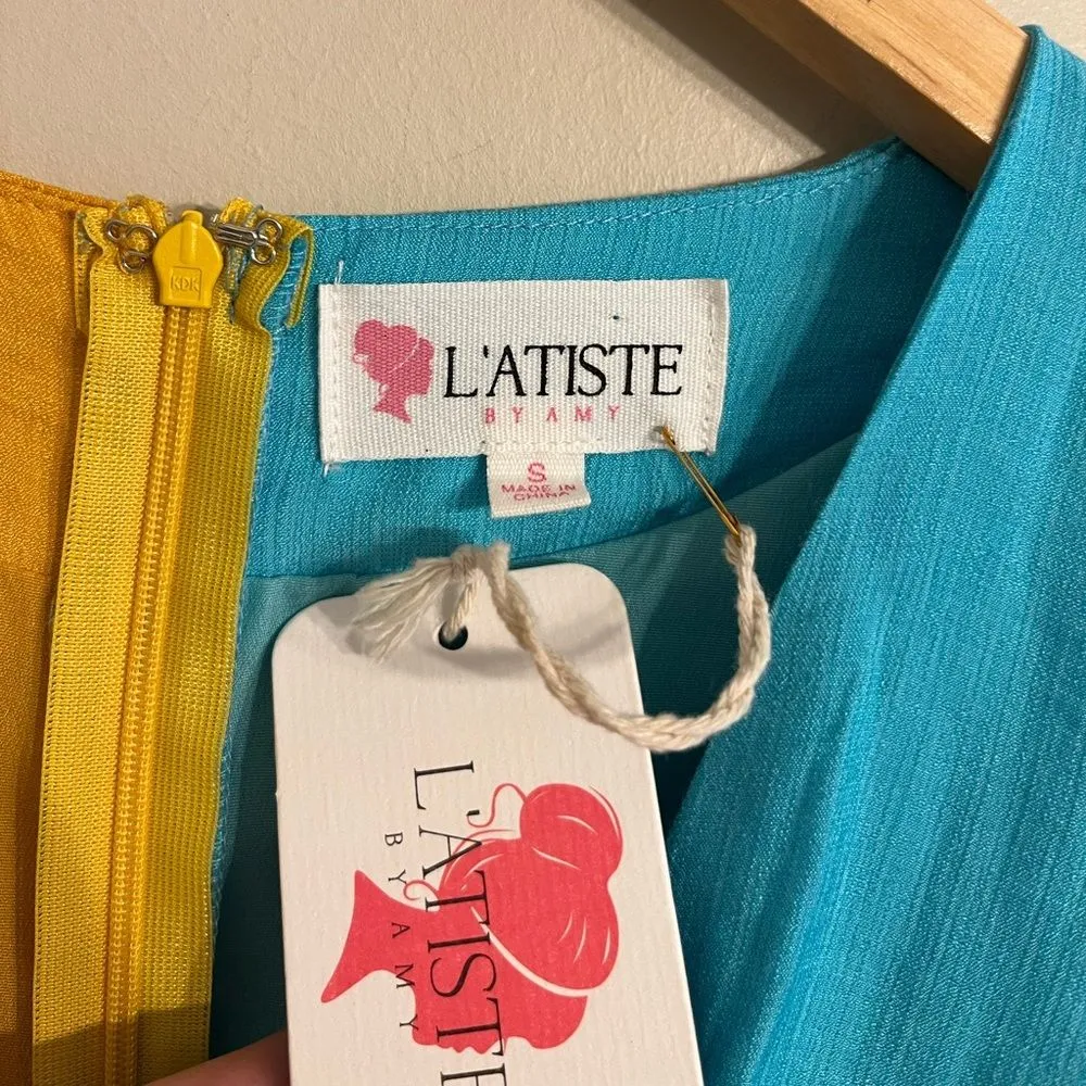 Vibrant Colorblock Ruffle Maxi Dress NWT Resort Wedding Guest Gown Small - Image 7